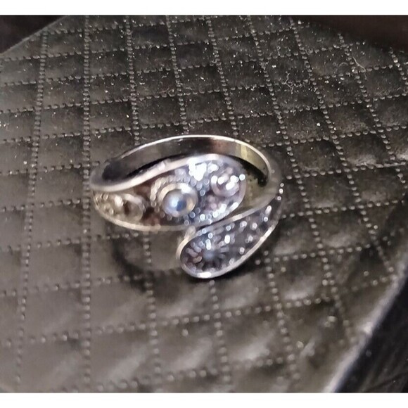 Adjustable Antique Silver Sun Moon Stone Spoon Ring Celestial - Picture 5 of 6